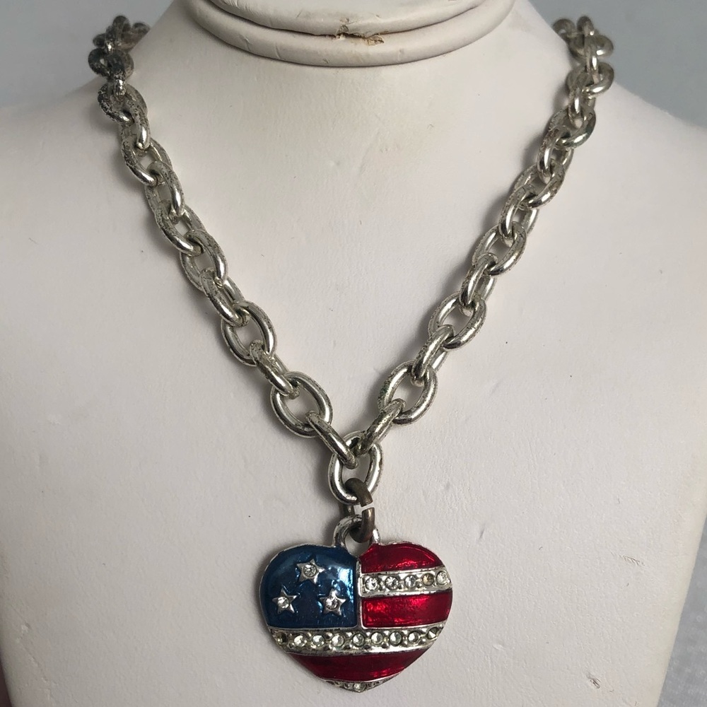 Express American flag heart pendant with nickel chain